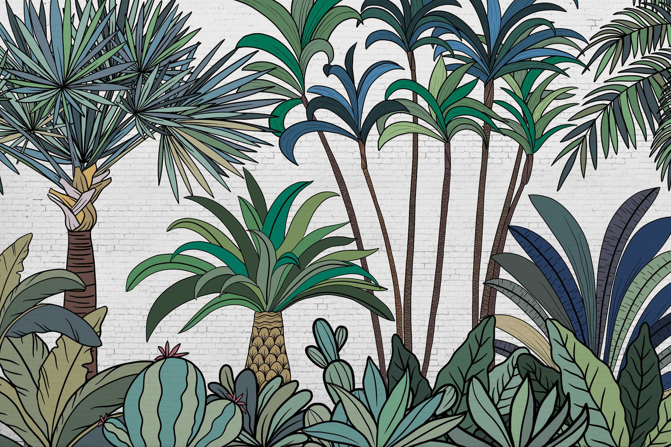 Carta da parati del fogliame tropicale disegnato a mano