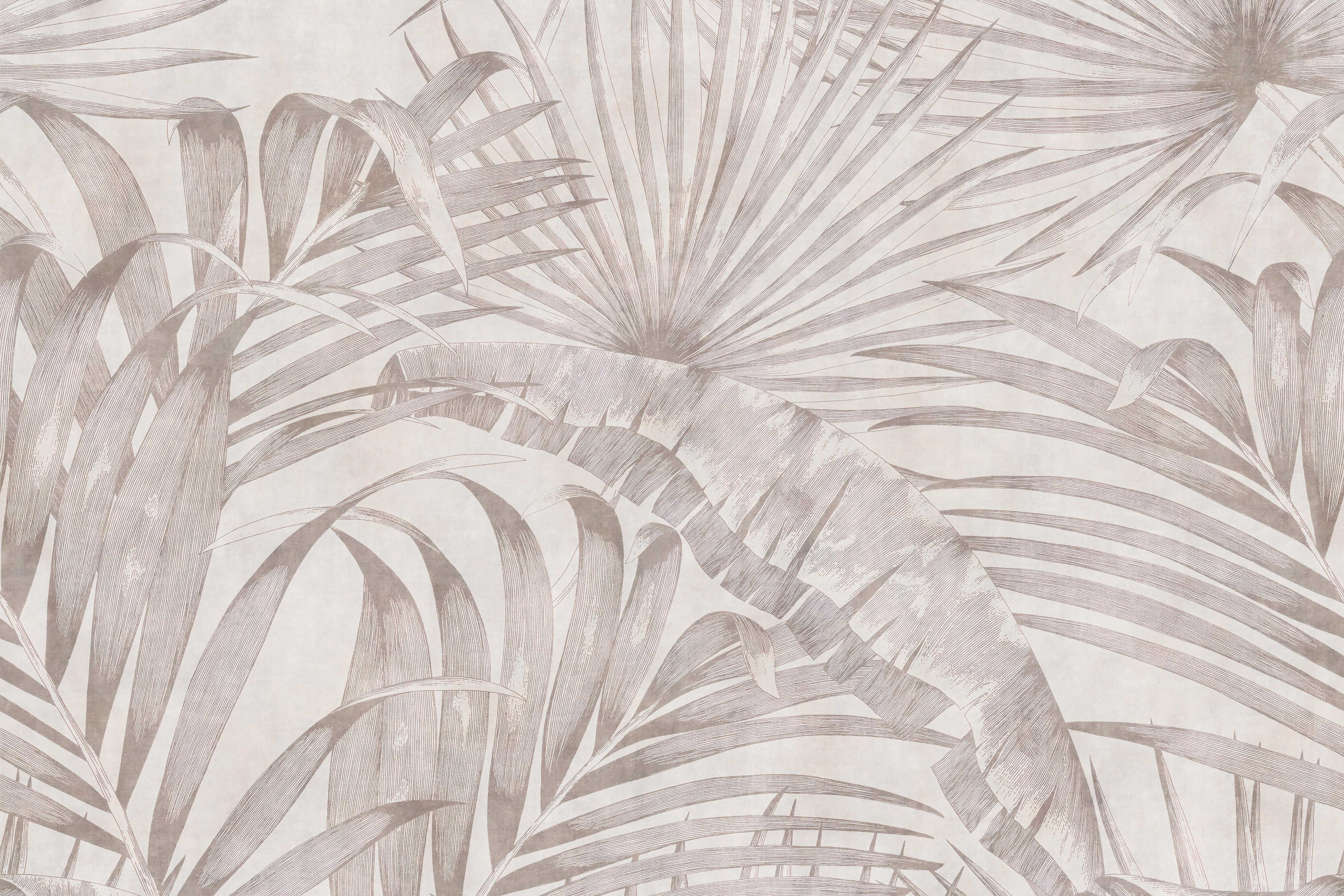 Vintage -neutrale Palmblatt -Tapete in your room — zoomed