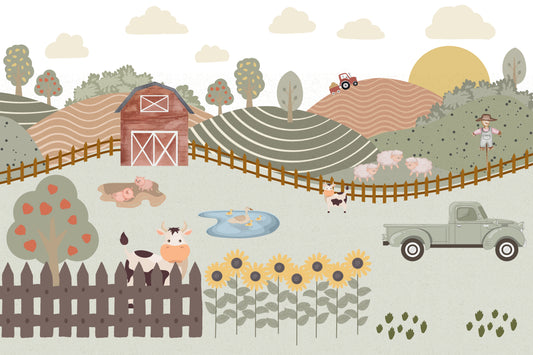 Whimsical Farm Animals Wall Mural