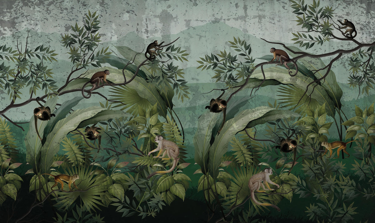 Tropical Monkey Jungle Wall Mural in your room