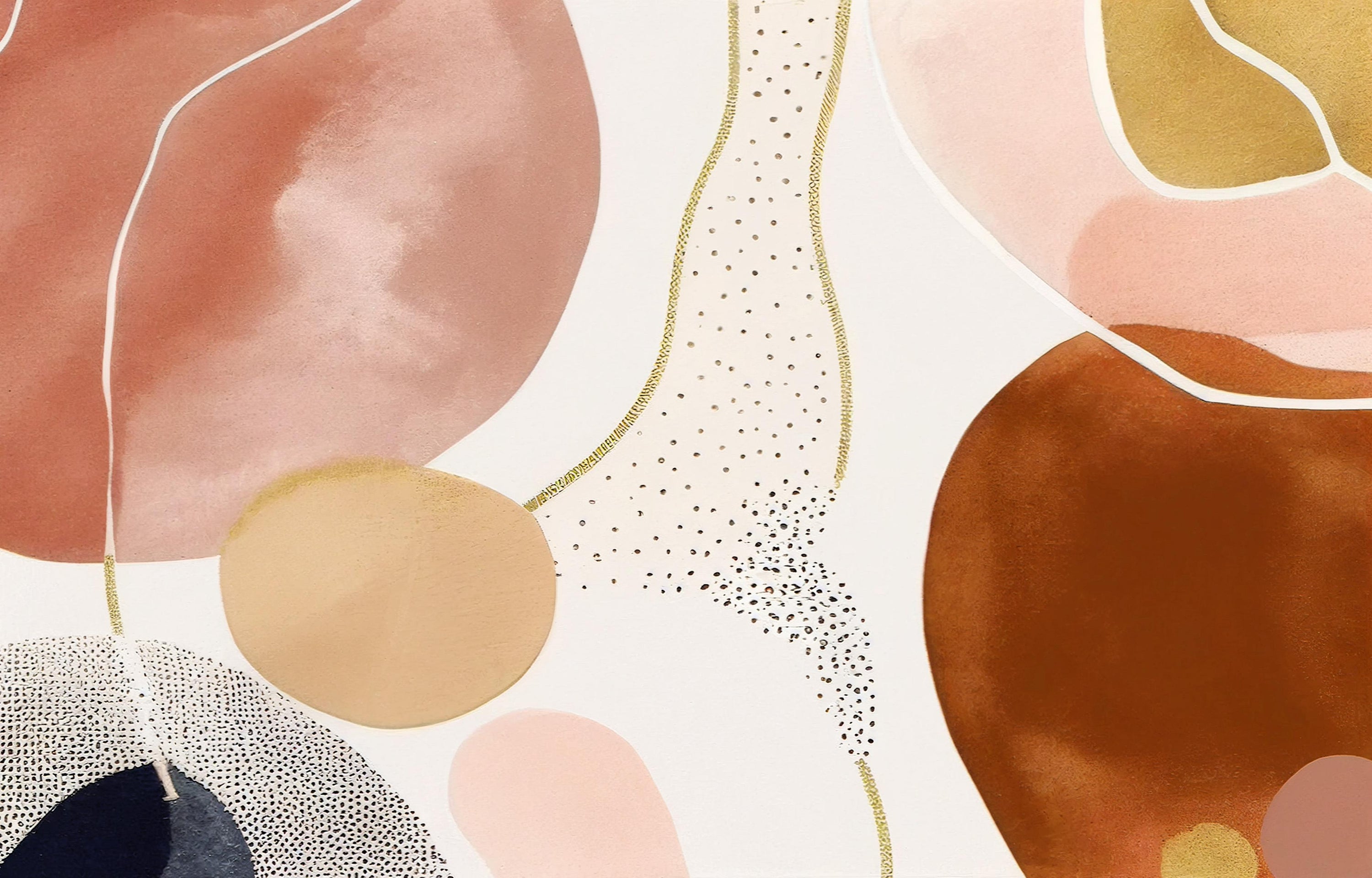 Abstract gouden en roze artistieke muurschildering in your room — zoomed