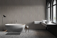 Gray striped wallpaper with a wood texture effect
