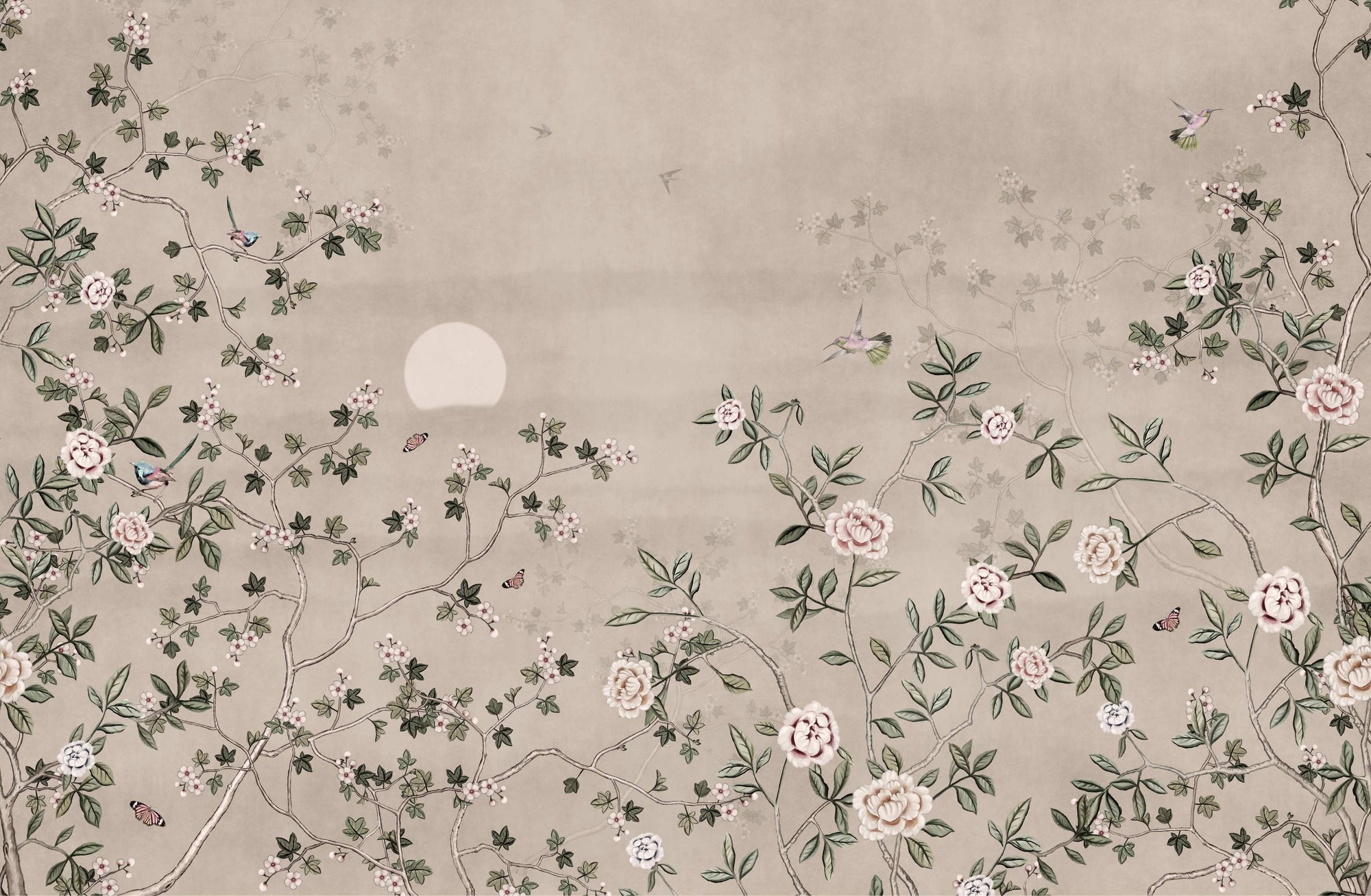 シノワズリの花と植物をモチーフにした壁画