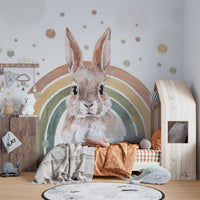 Rainbow Rabbit Nursery Wall Mural - Giffywalls