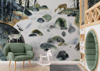 Nature-inspired wallpaper with deer
