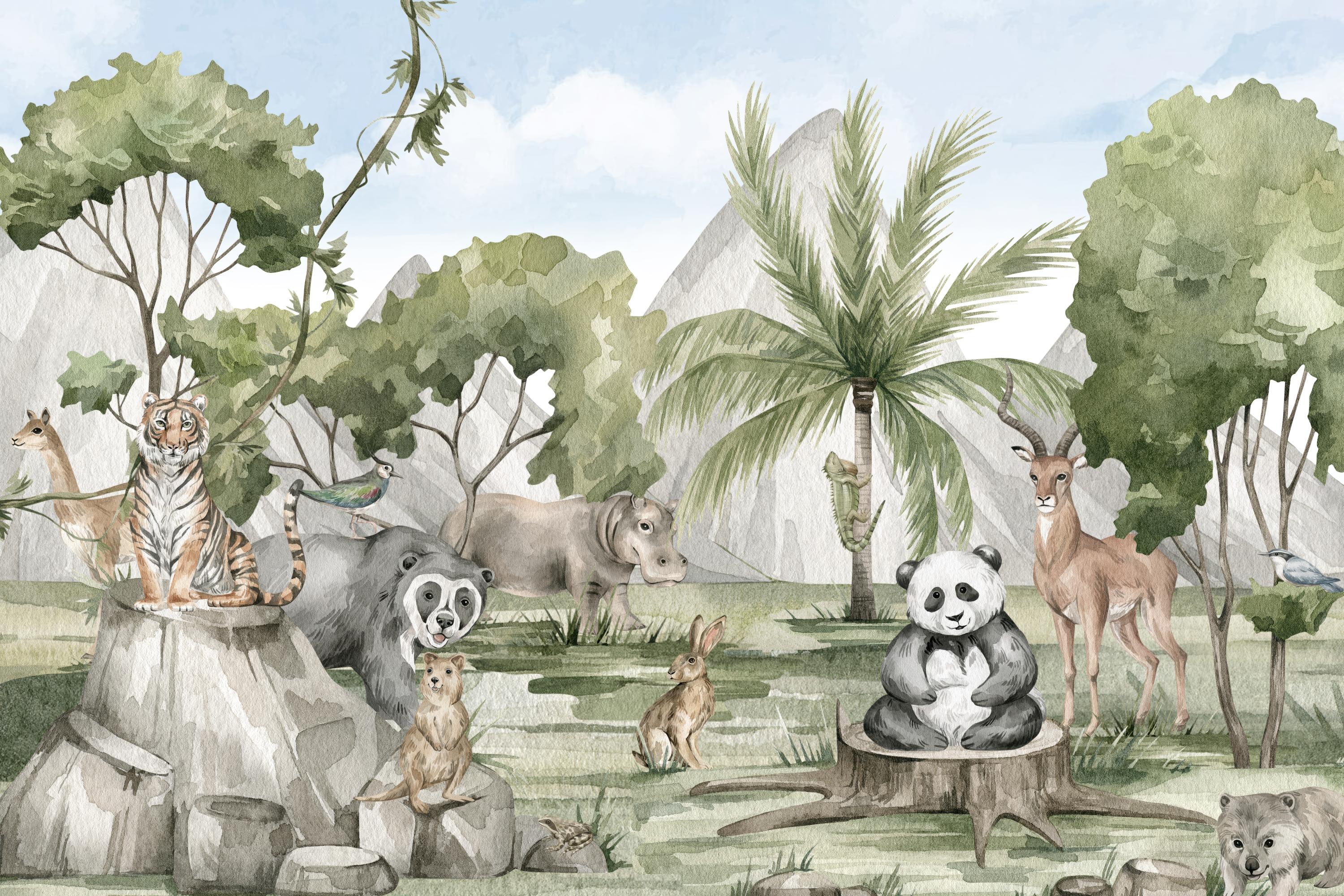 Savannah Summit Wildlife Mural in your room — zoomed
