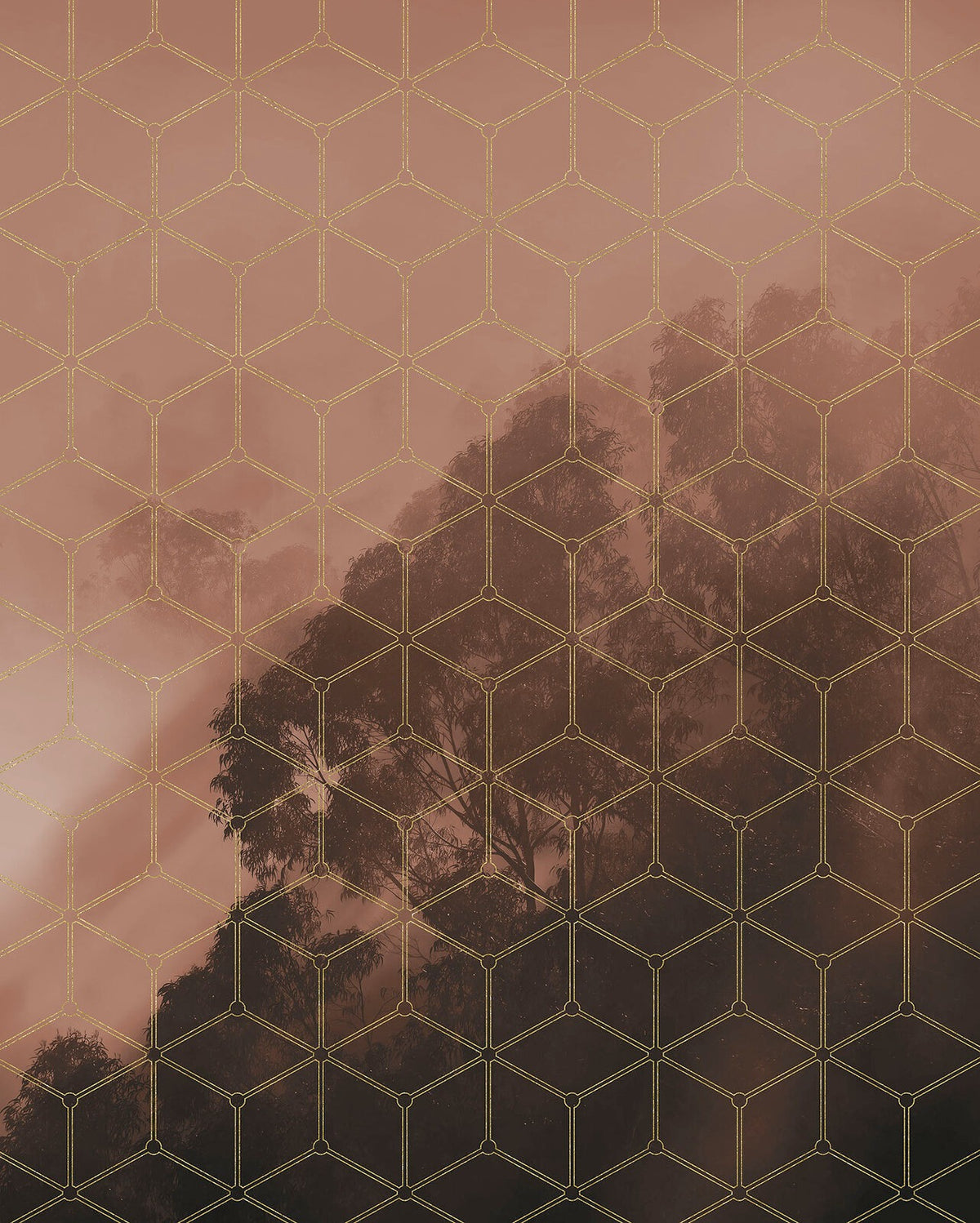 Golden Grid Forest Tapete Wandbild in your room — zoomed
