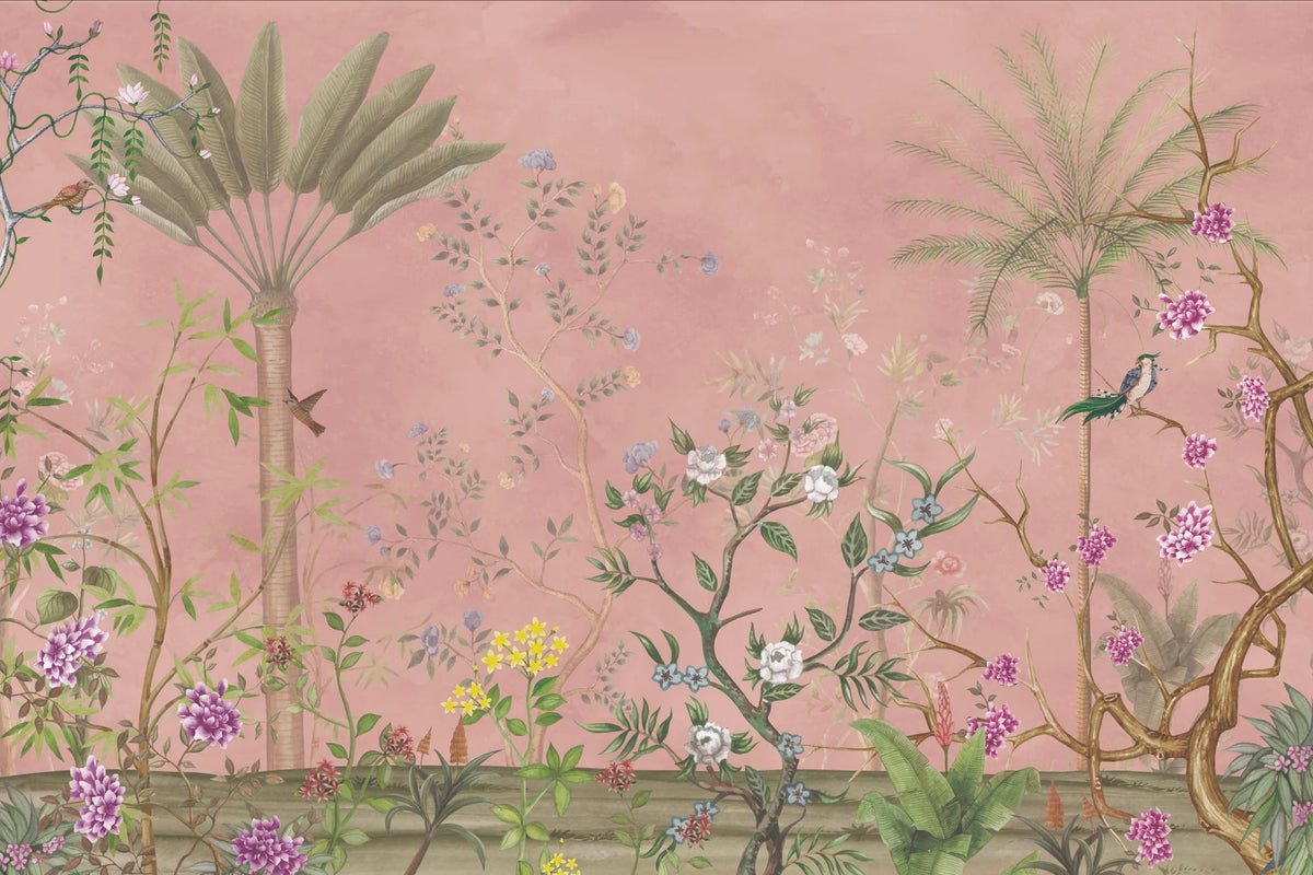 Farverig blomsterhave tapet vægmaleri in your room — zoomed