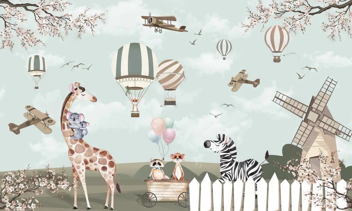 Playful Animal Nursery Wallpaper in your room — zoomed