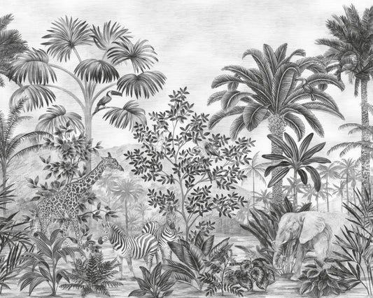 Monokrom tropisk jungle tapet