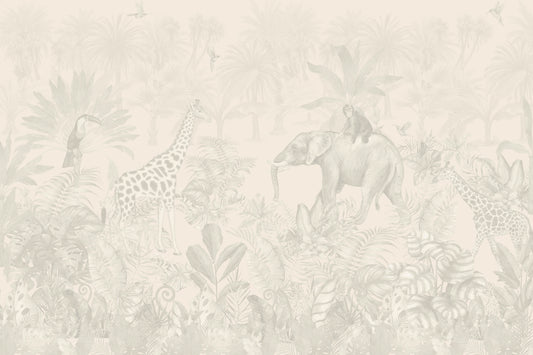 Beige jungle tapet vægmaleri
