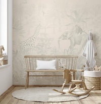 Minimalist beige jungle mural with delicate details.
