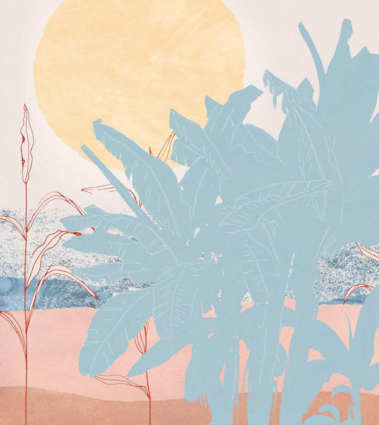 Light Blue Banana Leaf Wallpaper