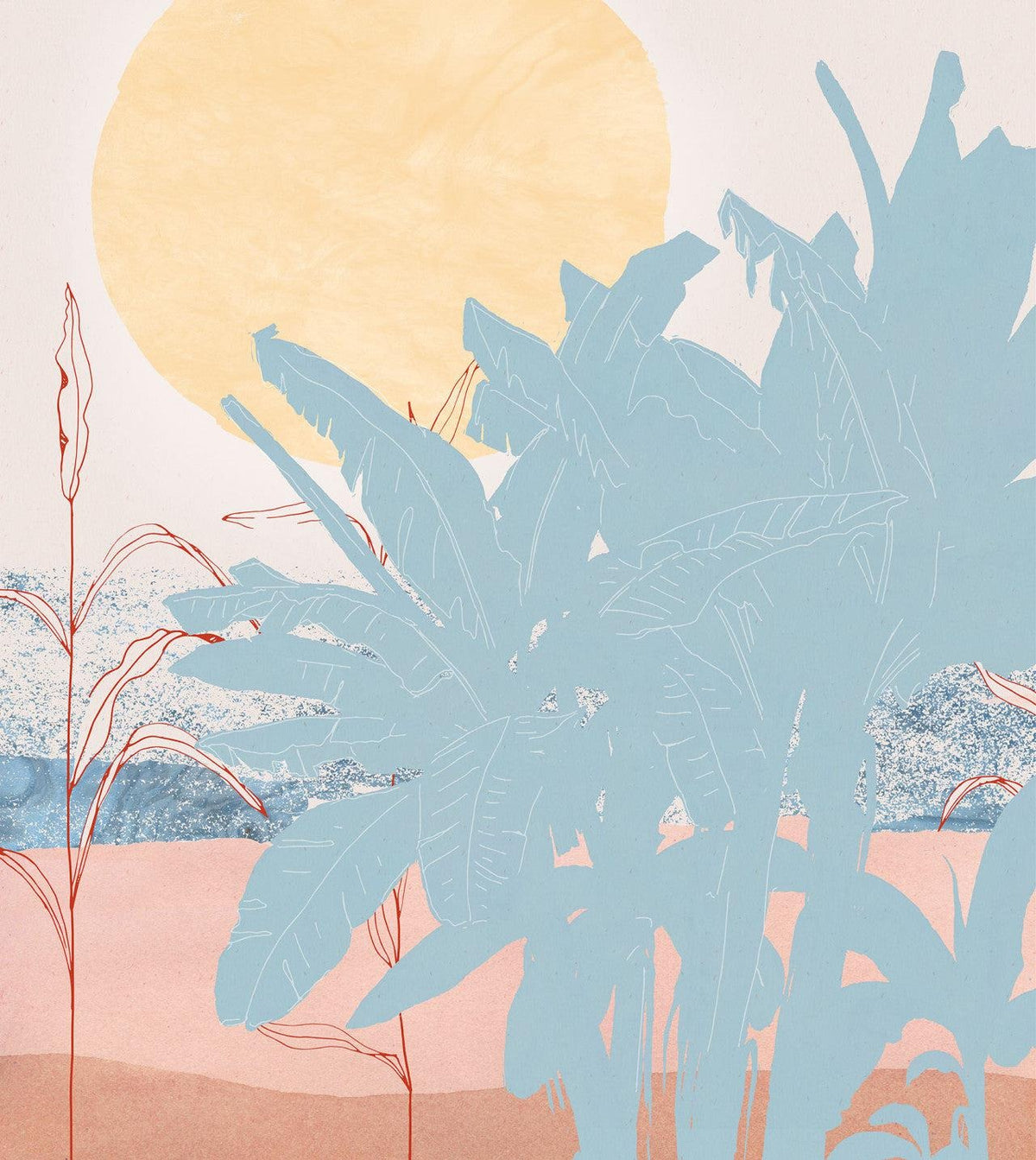 Light Blue Banana Leaf Wallpaper in your room — zoomed