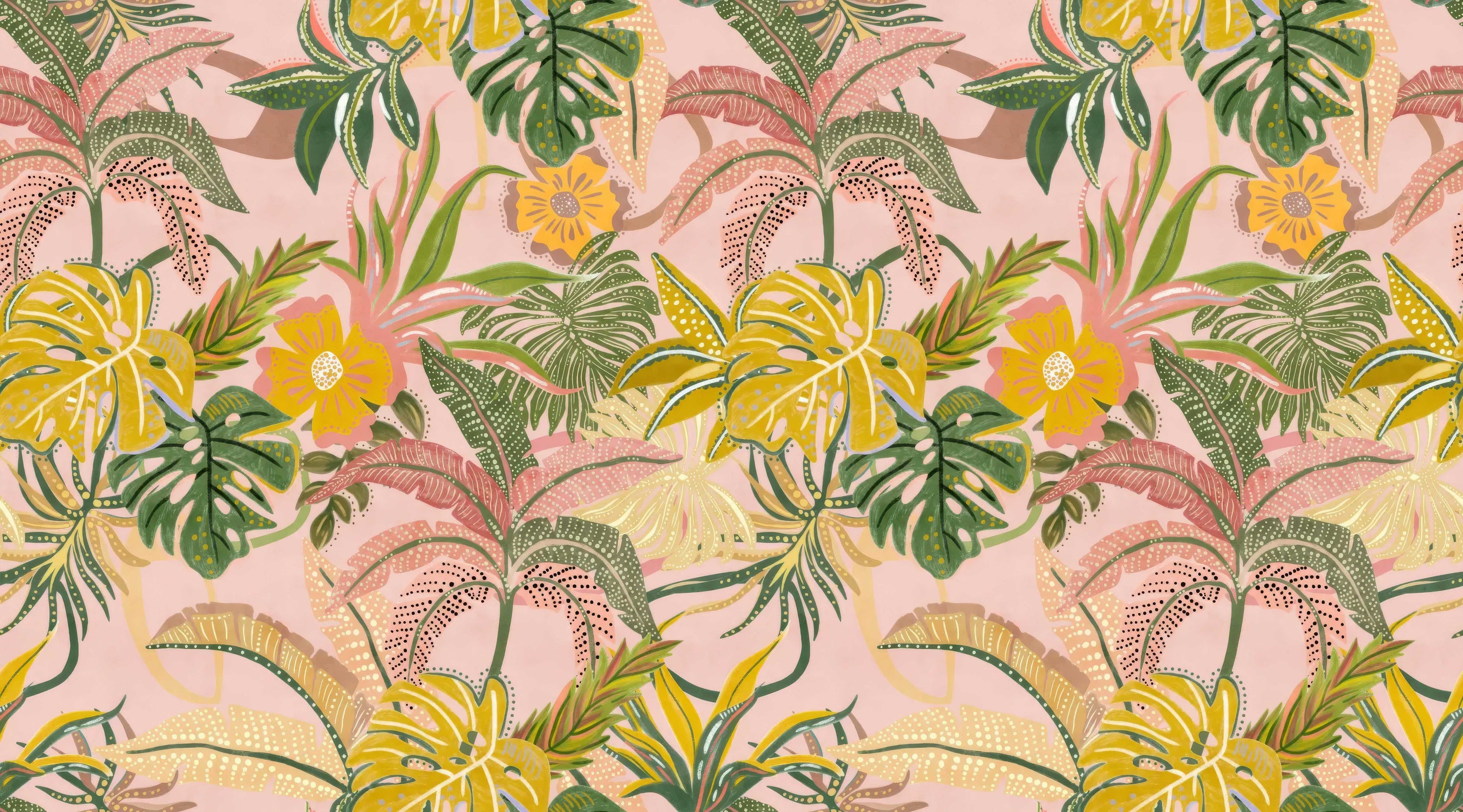 Carta da parati foglia tropicale vibrante in your room — zoomed