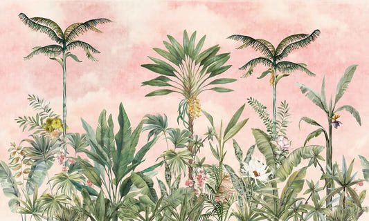 Aquarellrosa Tropical Chinoiserie Wall -Wandgemälde