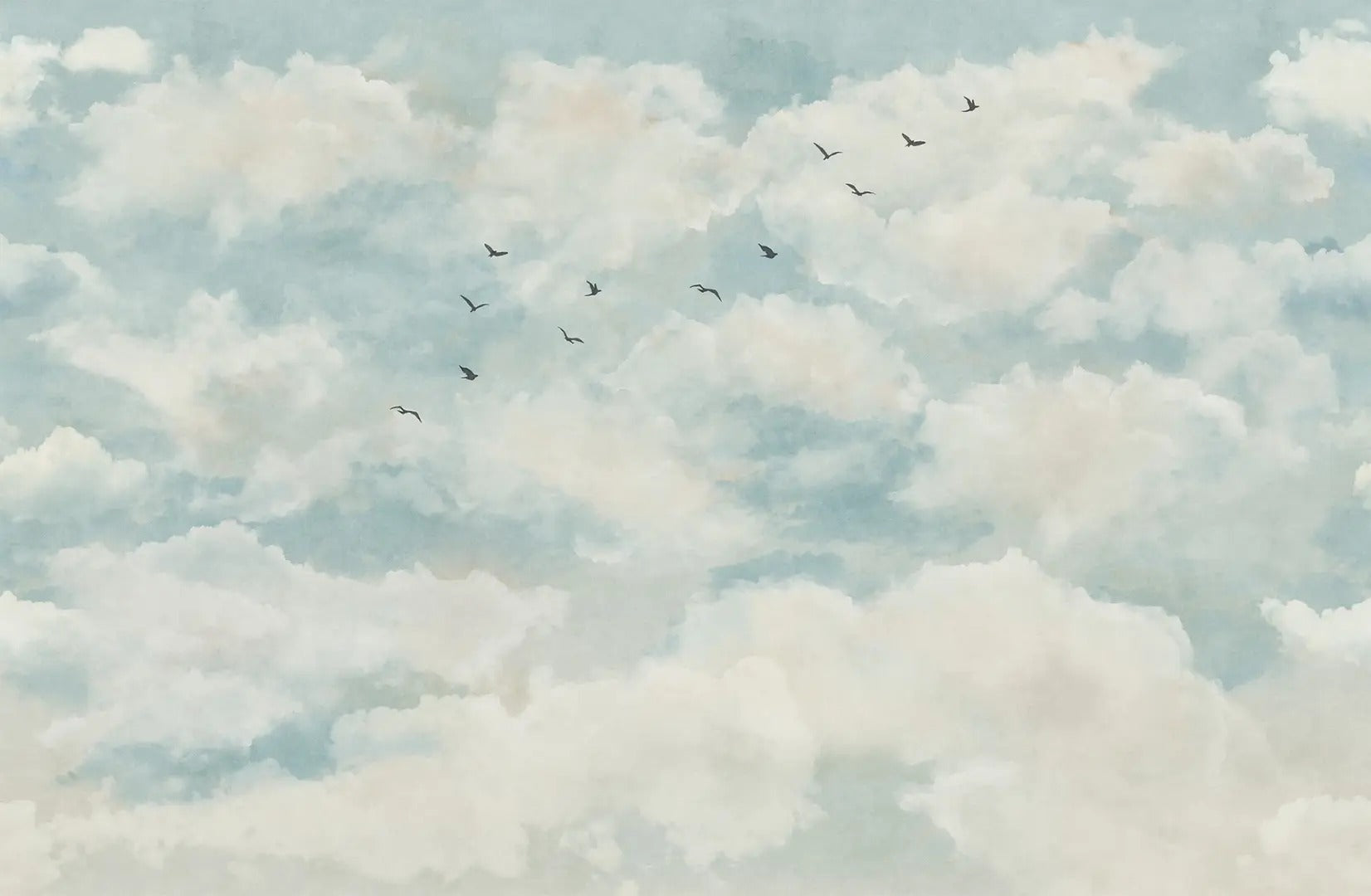 Clouds and Birds Wallpaper Mural in your room — zoomed