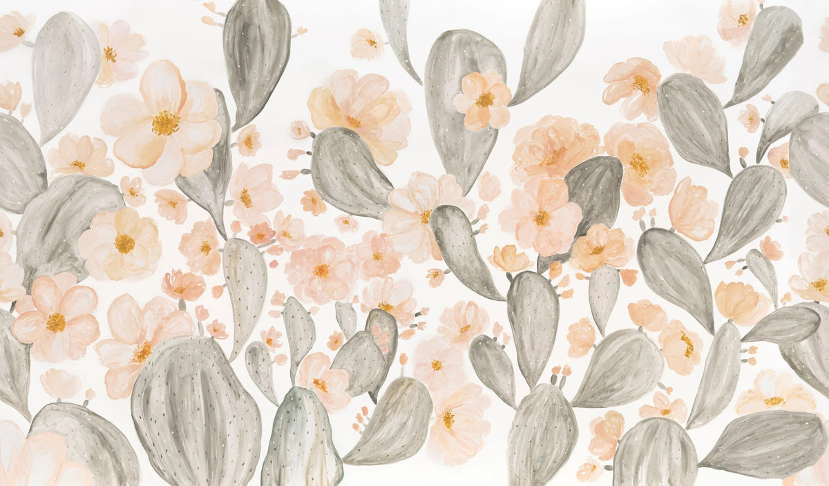 Watercolor Cactus Floral Wallpaper Mural in your room