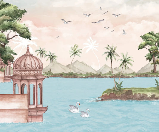 Watercolor Lakeside View Wall Mural