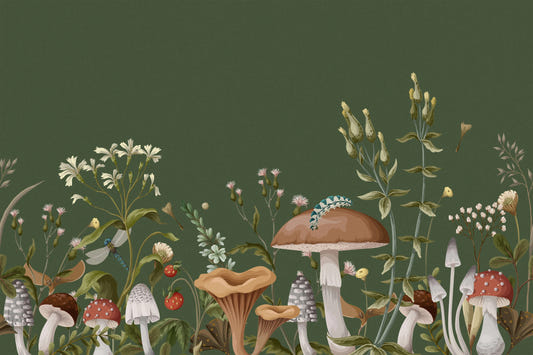 Papier peint de jardin de champignons verts mural