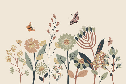 Pastel Botanicals and Butterflies Wallpaper