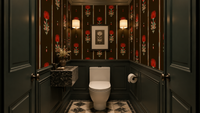 Crimson Folk Art Floral Stripe Wallpaper⁠