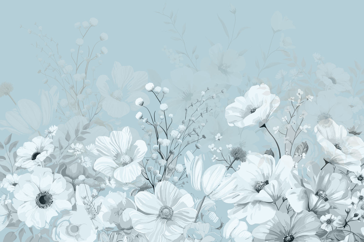 Elegante mural de pared floral azul in your room — zoomed