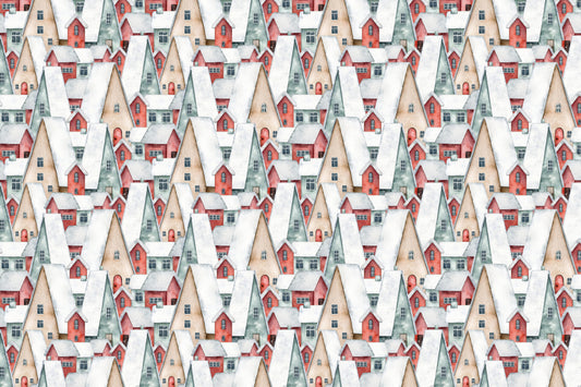 Watercolor Snowy Village Wallpaper