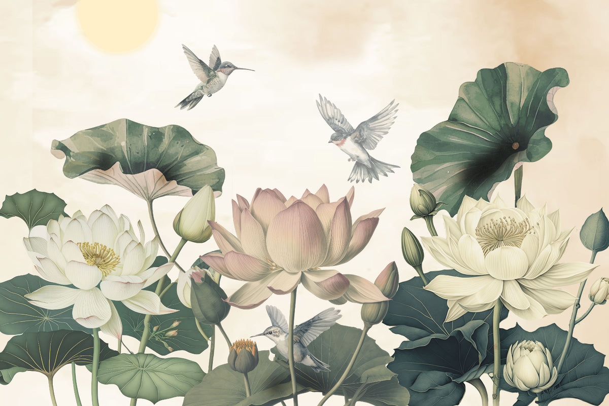 Élégant lotus et colibri.