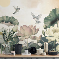 Water Lily and Hummingbird Botanical Wall Mural
