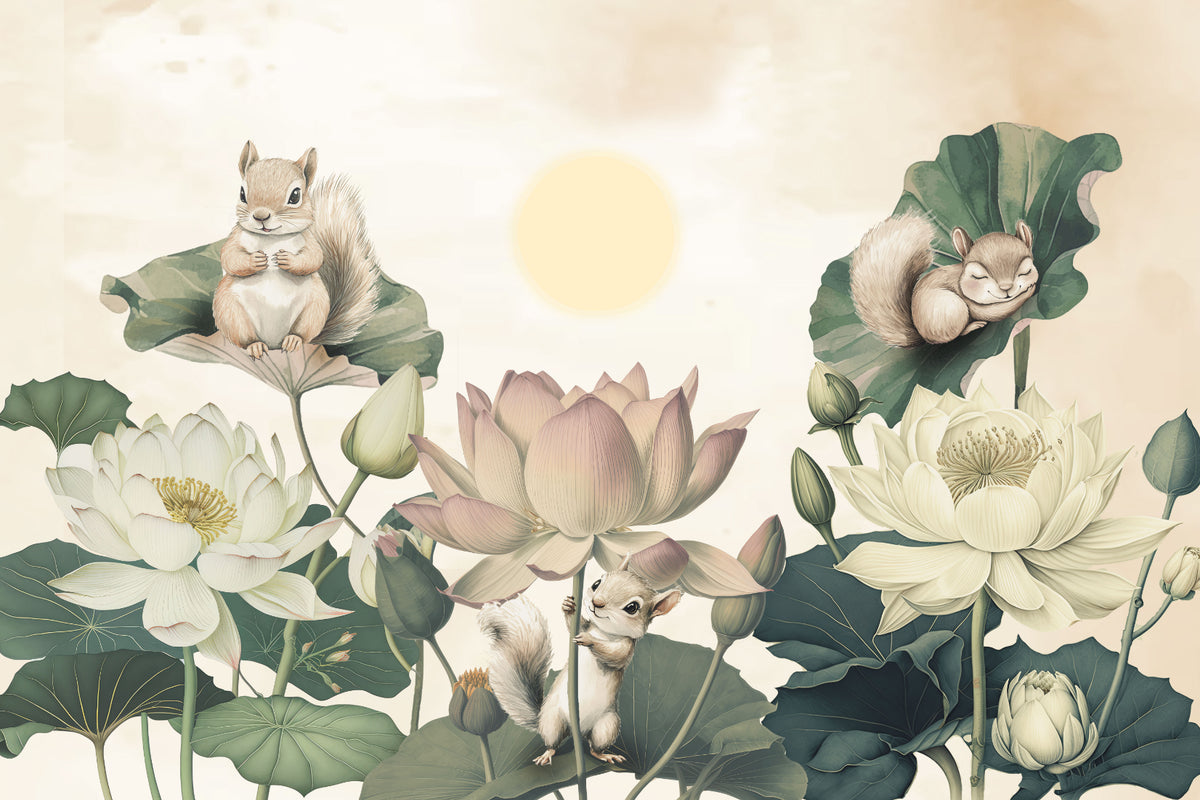 Murale stravagante di scoiattoli da giardino loto in your room — zoomed