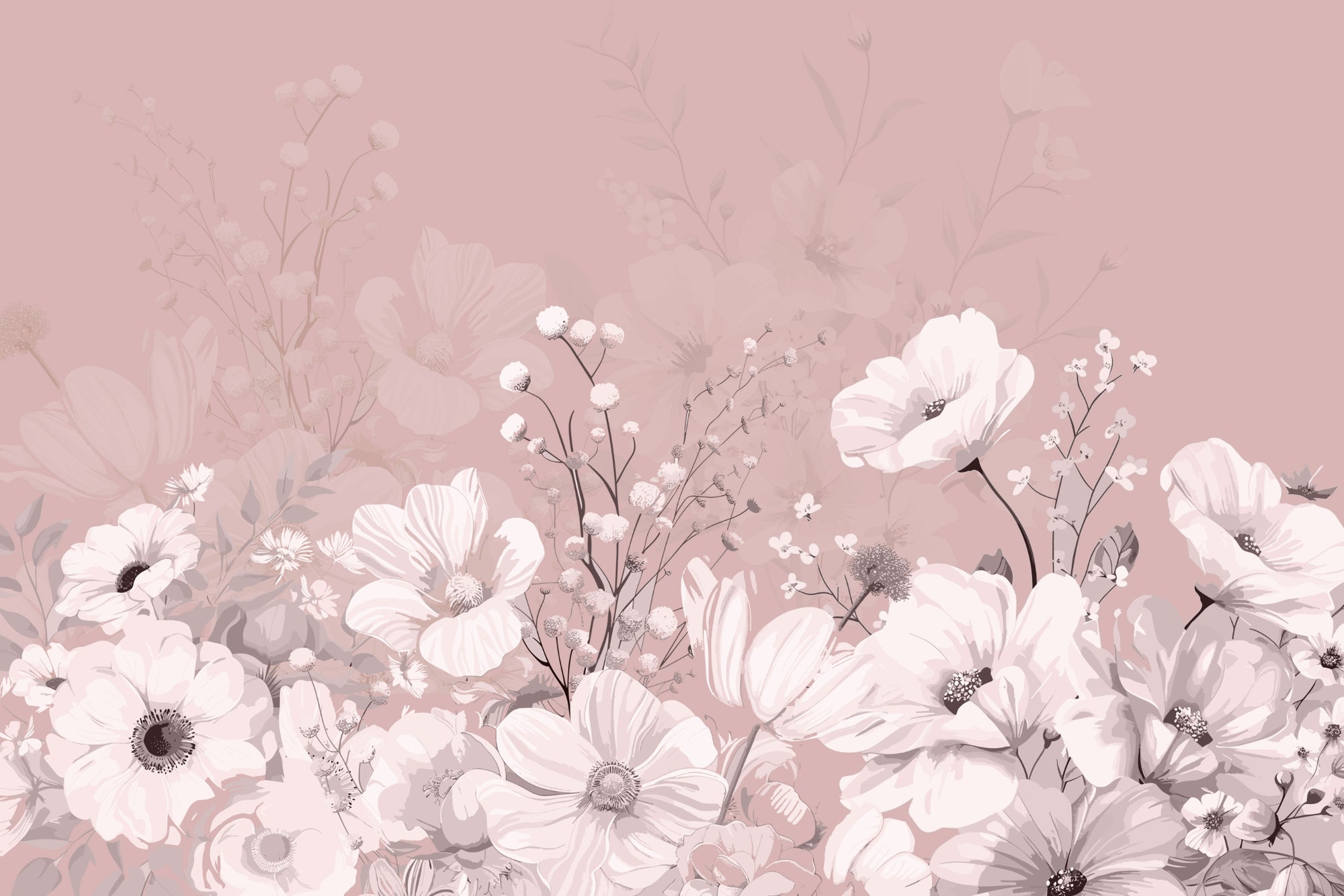 Blush Pink Vintage Floral Wallpaper