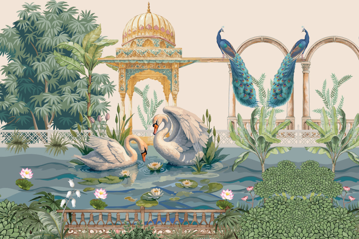 Royal Swan Lake Garden Mural in your room — zoomed