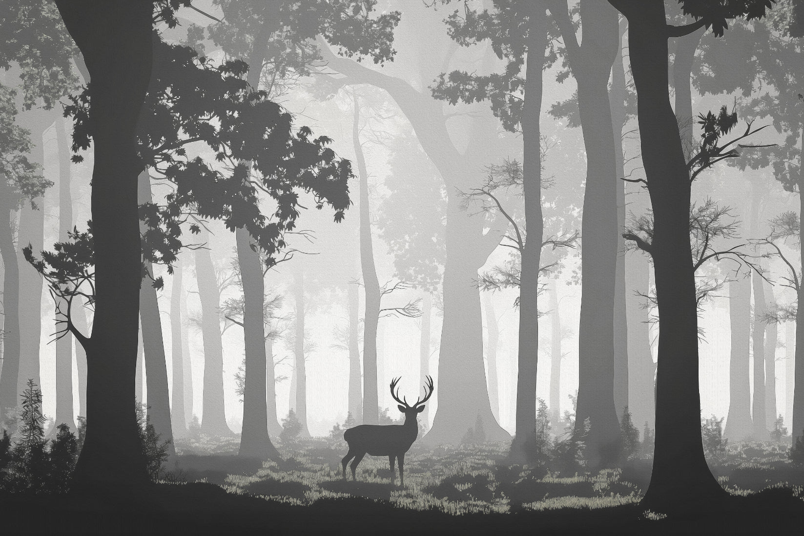 Misty Deer Forest Wallpaper Mural in your room — zoomed