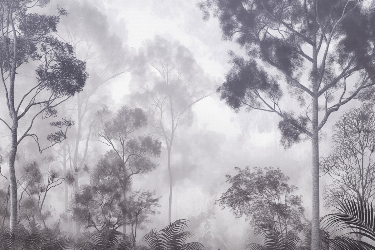 Misty Monochrome Forest Wallpaper Mural