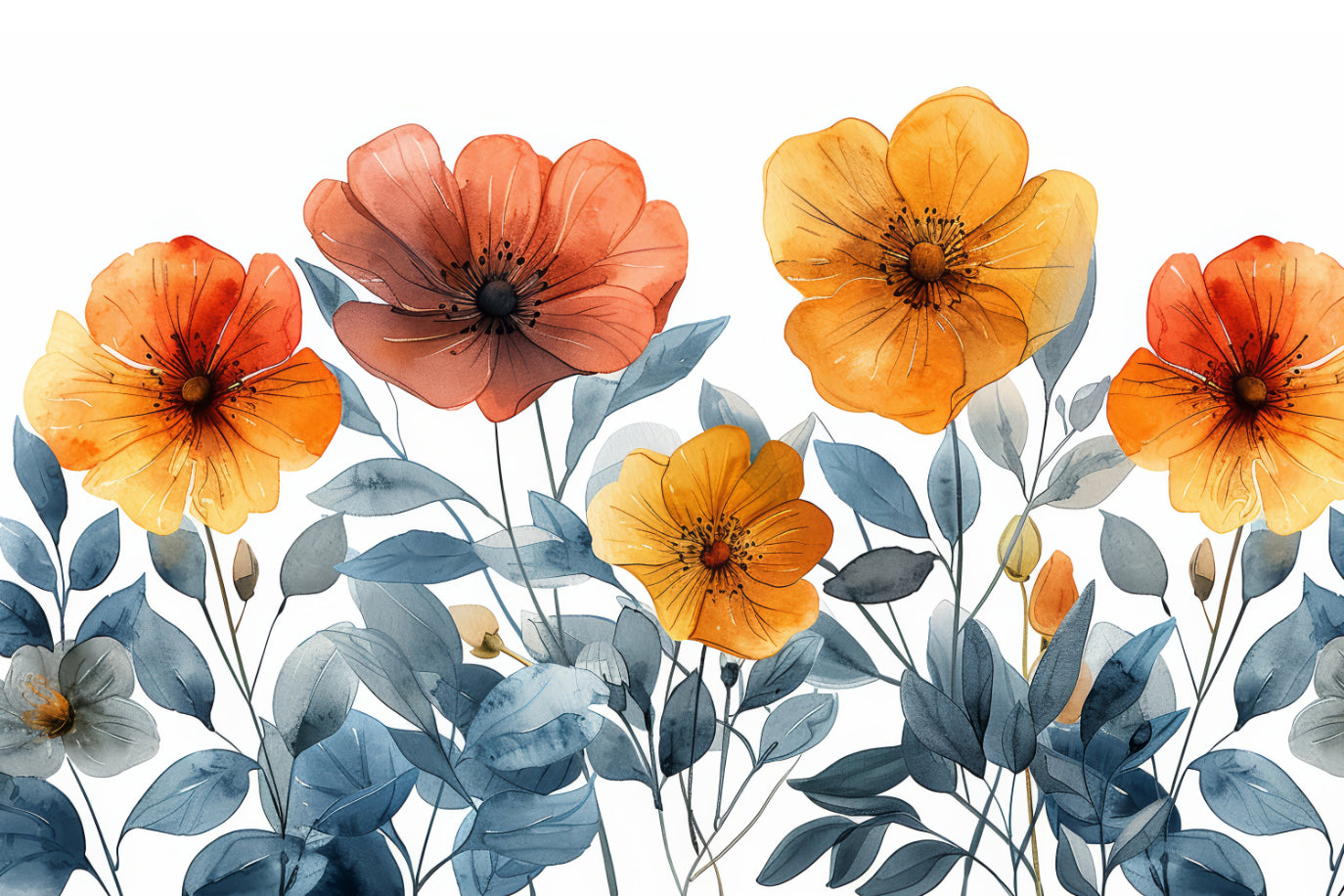 エレガントな水彩の花の壁の壁画