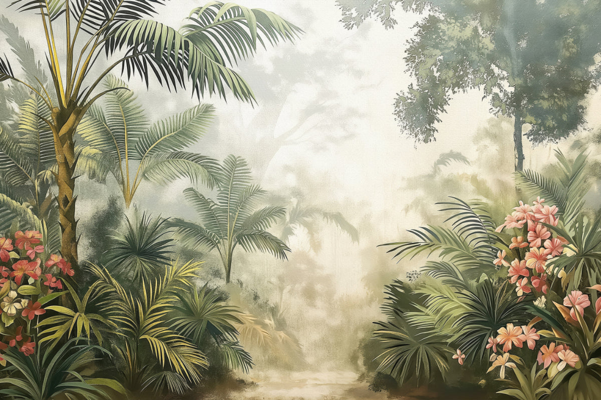 Murale murale di muro tropicale nebbioso in your room — zoomed