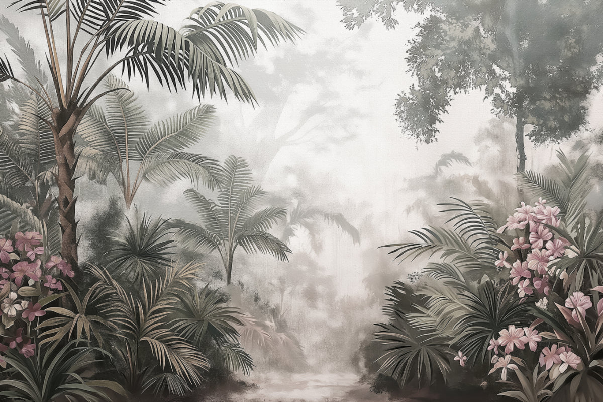 Misty Tropical Jungle Wall Mural
