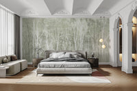 Forest-inspired green wall mural for a natural touch
