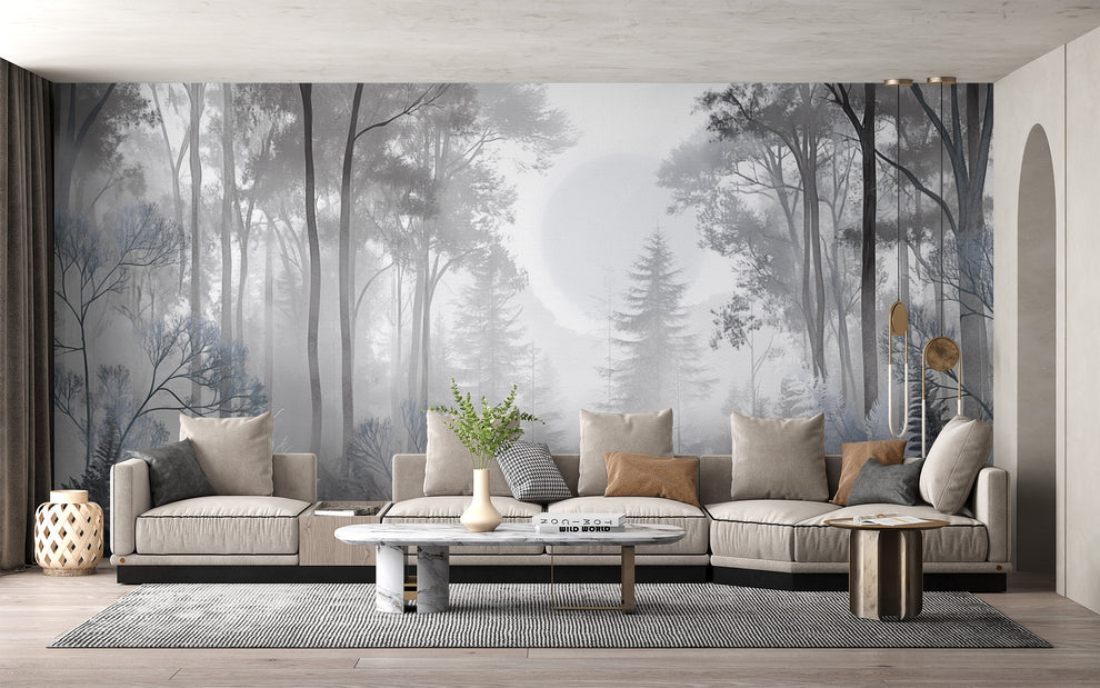 Misty Monochrome Forest Wallpaper Mural Misty Monochrome Forest Wallpaper Mural