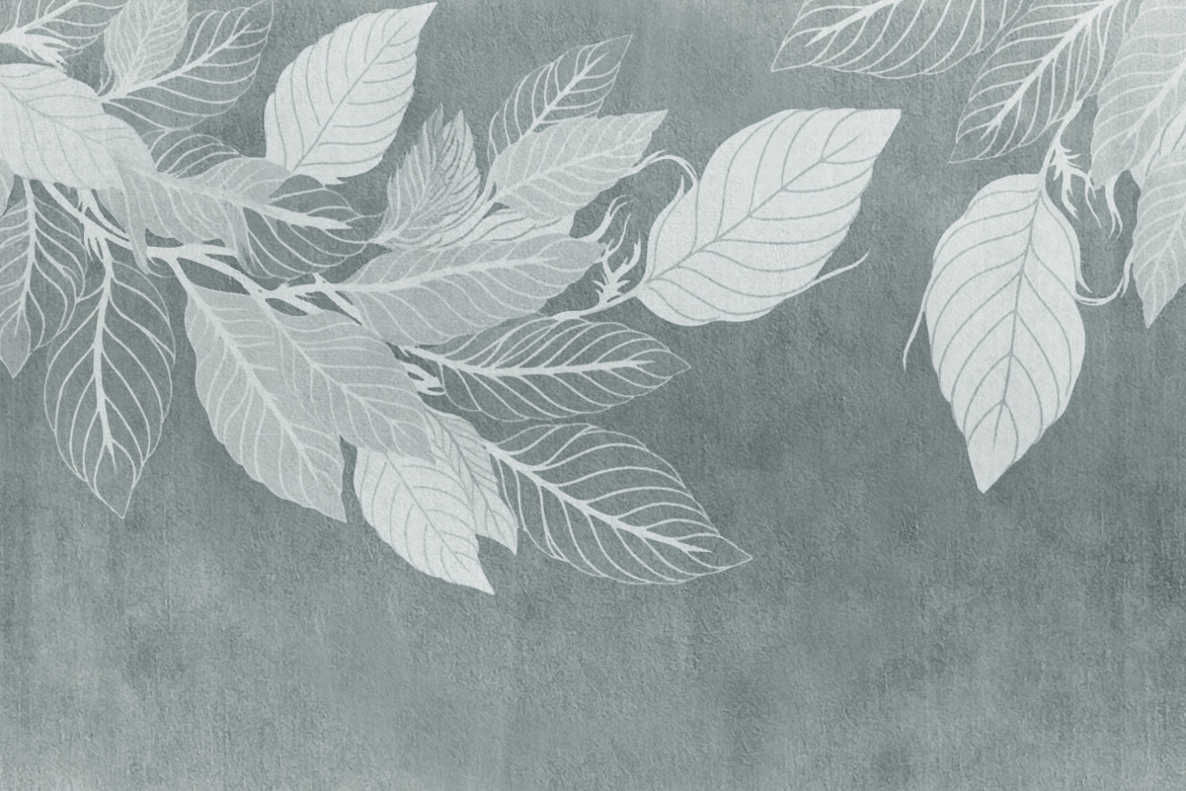 Elegant Teal Botanical Leaf Mural