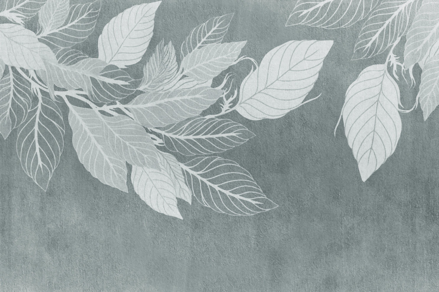 Elegant Teal Botanical Leaf Mural