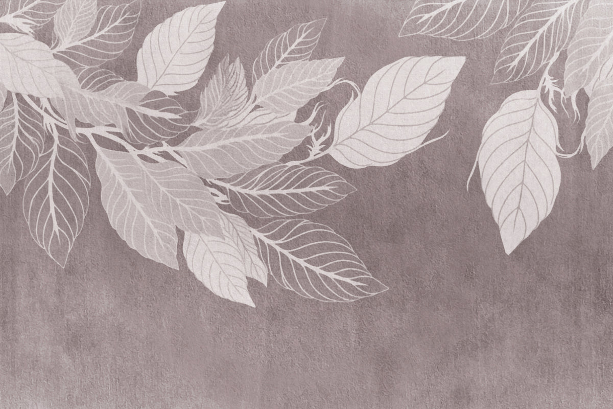 Monochrome botanische Blattwandmalerei in your room — zoomed