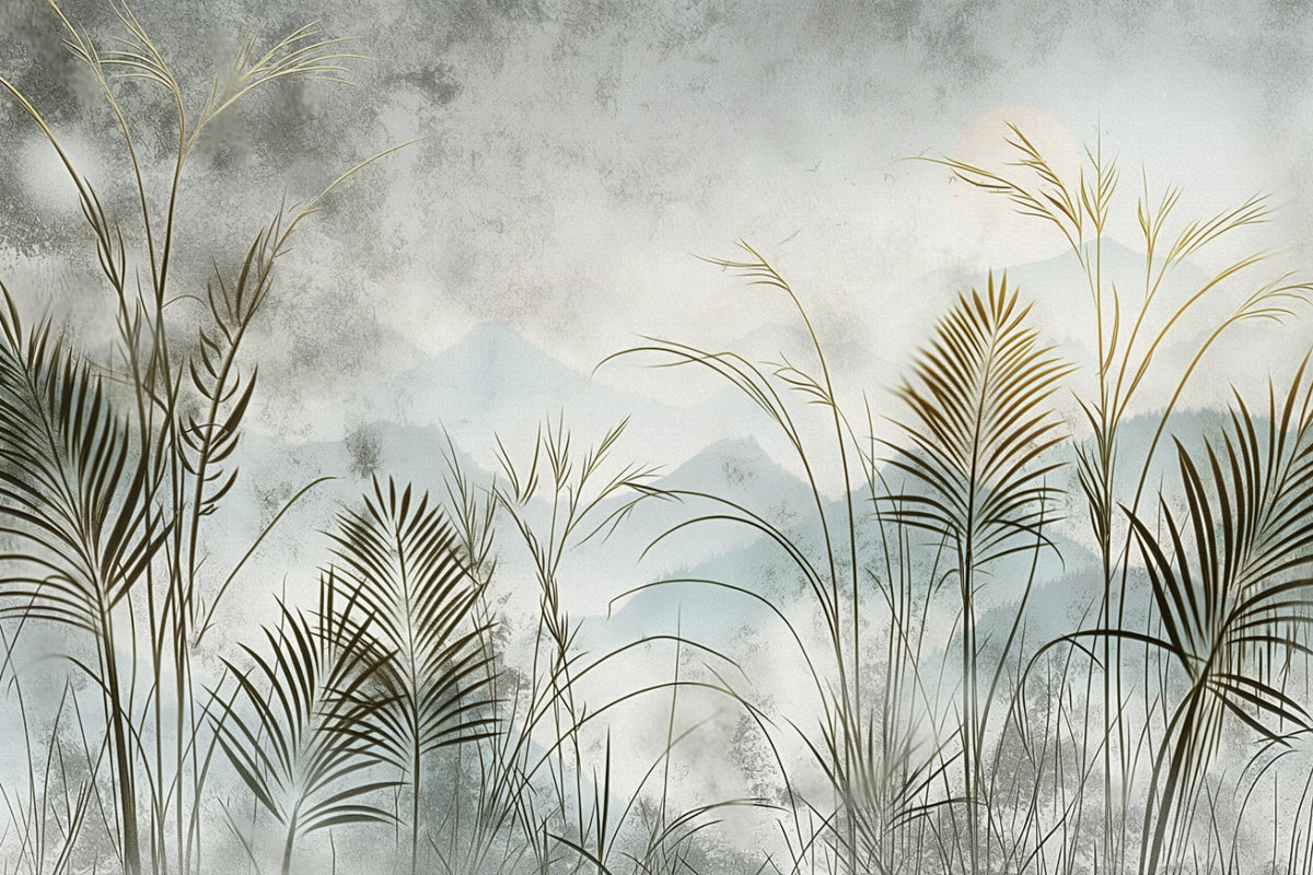 Misty Botanical Landscape Wall Mural in your room — zoomed