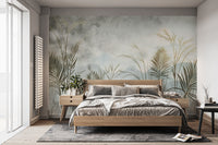 Soft misty forest wallpaper for a calming space
