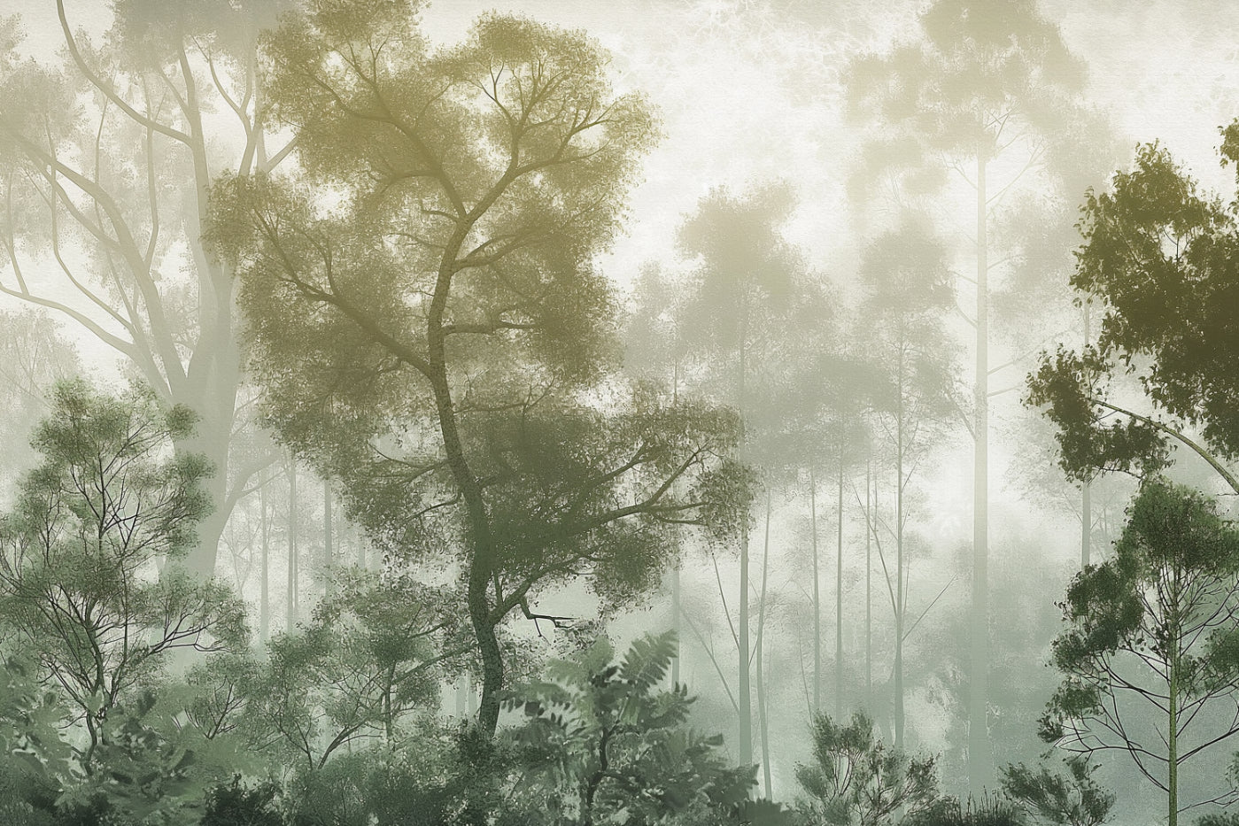 Misty Forest Landscape Wall Mural