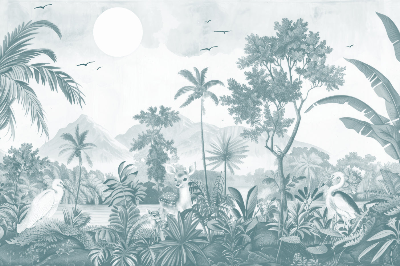 Monochrome tropische Dschungel Wallpaper Wandbild