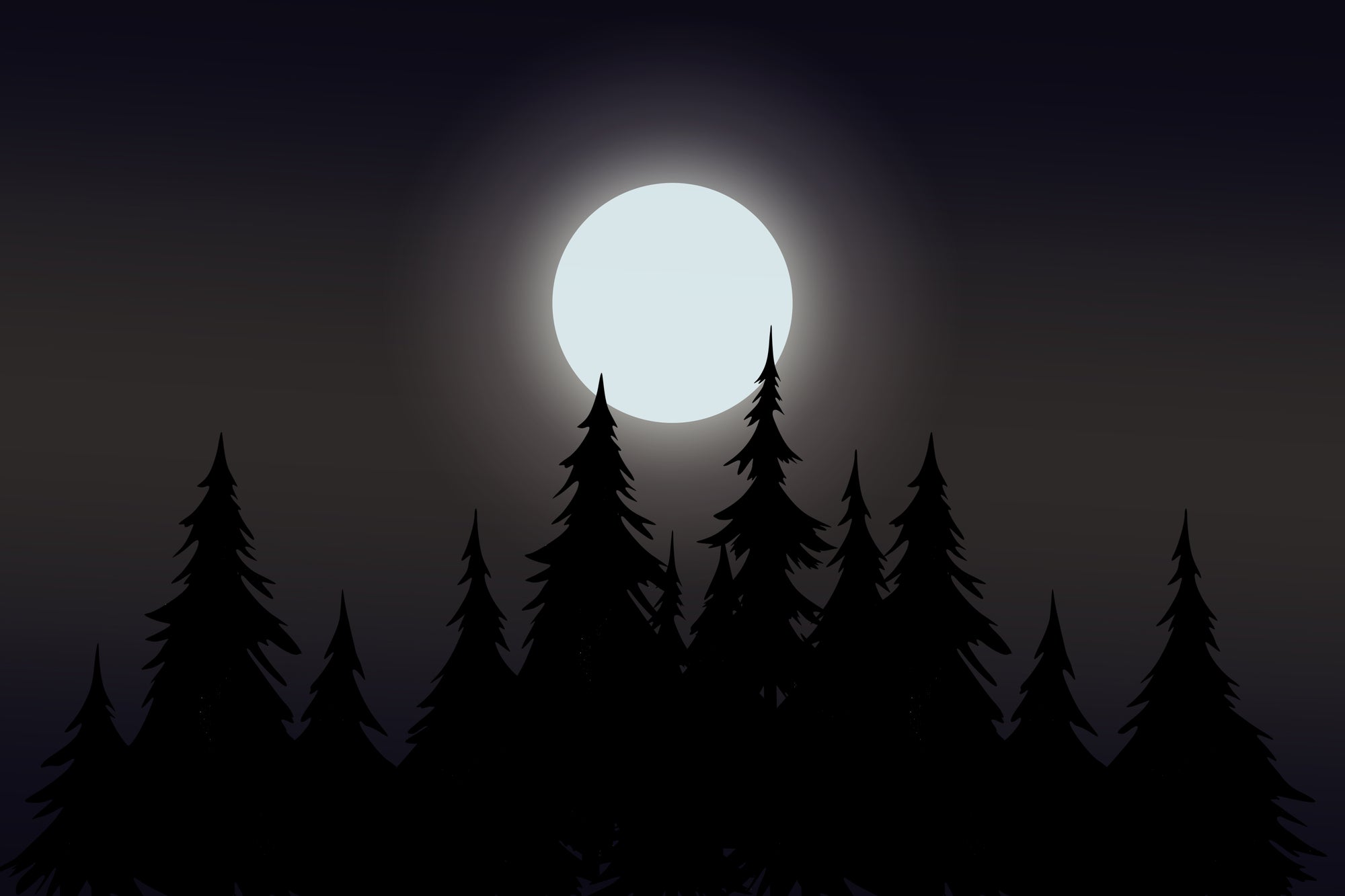 Mistico sfondo della foresta illuminata dalla luna