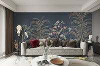 Luxury botanical chinoiserie wallpaper with elegant birds
