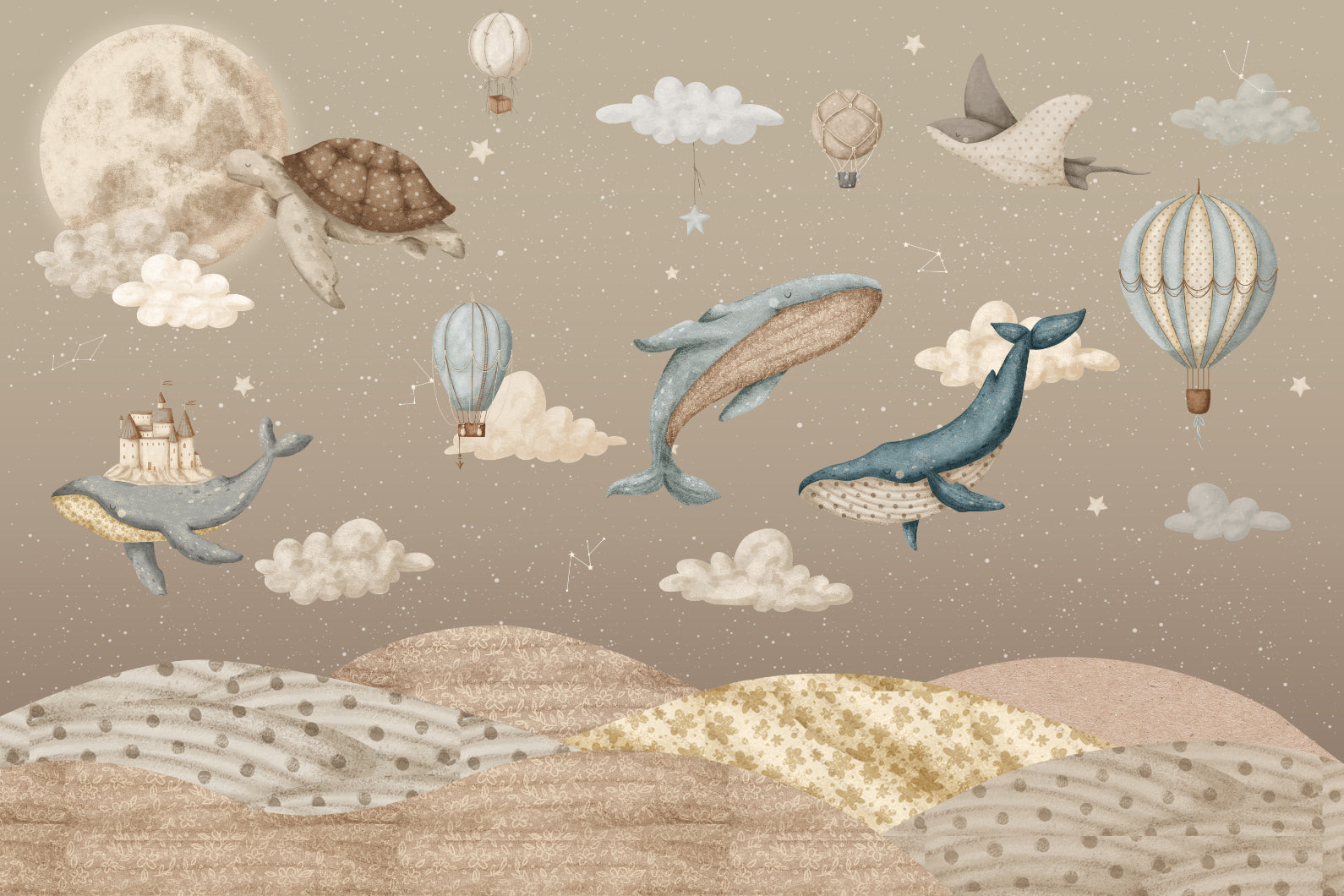 空飛ぶクジラの壁画